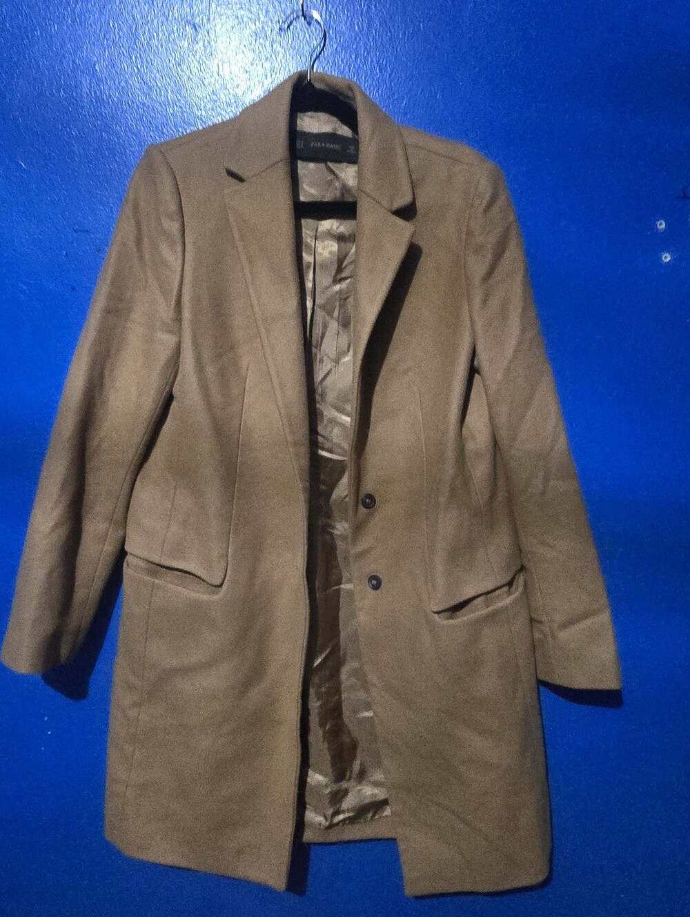 Preowned Zara Basics Wool Blend Tan Coat Size Medium